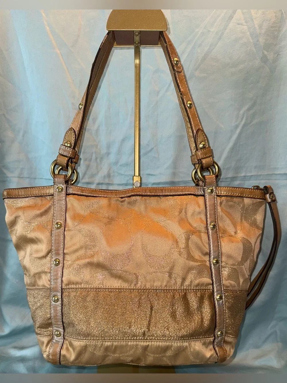 Coach Signature Stripe Studded Lurex Tote